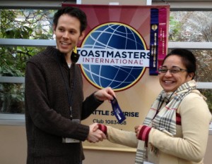 Andrea wins ribbon for best table topics response