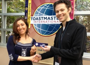 Janelle wins best table topics ribbon