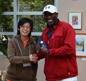 Auggie wins the ribbon for Best Table Topics.