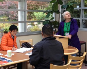 Madeleine shows why speakers should not look at the ceiling during a speech!