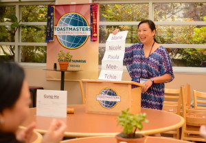 Paula explains her name in her Ice-Breaker speech.