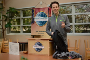 Toastmaster Scott C. shows off his back-to-school purchases