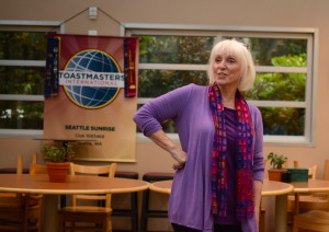 Contest Toastmaster Marti warms up the crowd with her very funny jokes